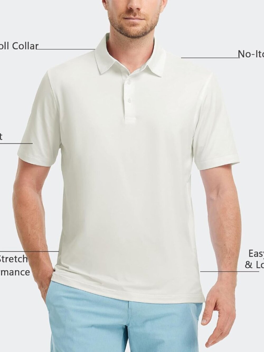 Men B- Cream Dry Fit Polo Shirt Color Block Chest Print Moisture Wick - Picture 4 of 6